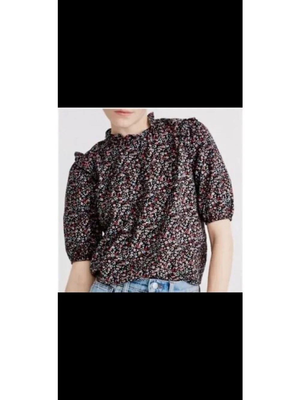 Madewell Size Large Puff-Sleeve Ruffle Top in Fieldwalk Floral Style #AK050
